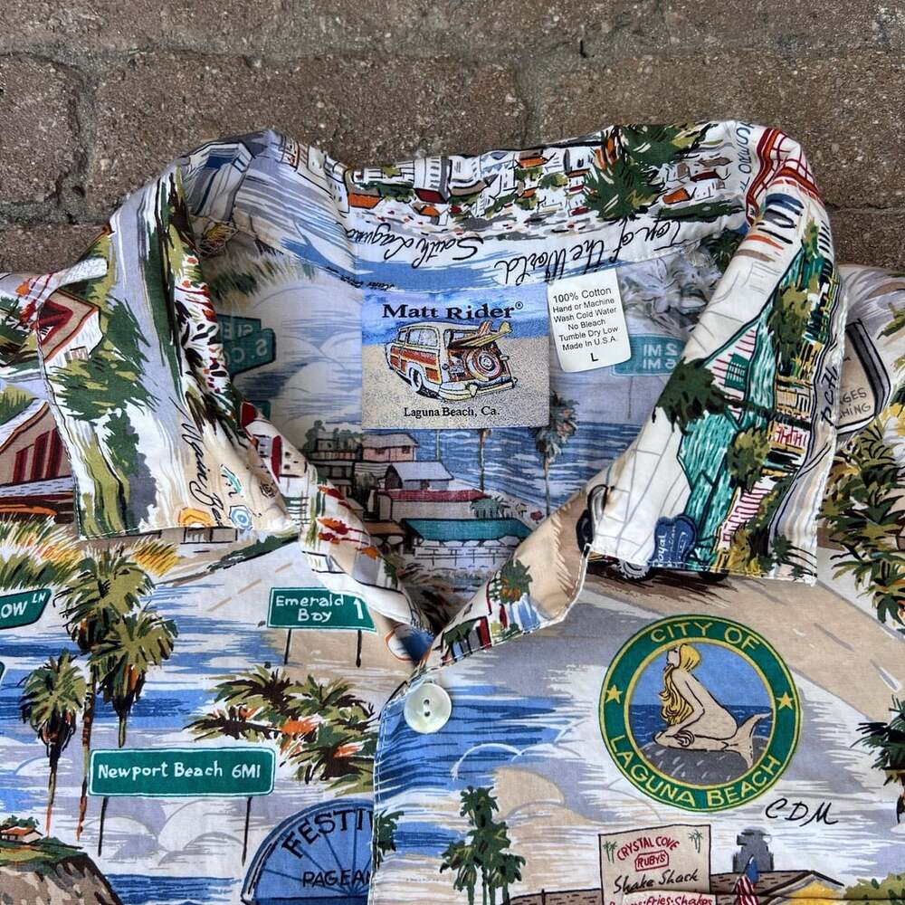 Matt Rider Laguna Beach California Pearl Button Hawaiian Button Up Shirt Large